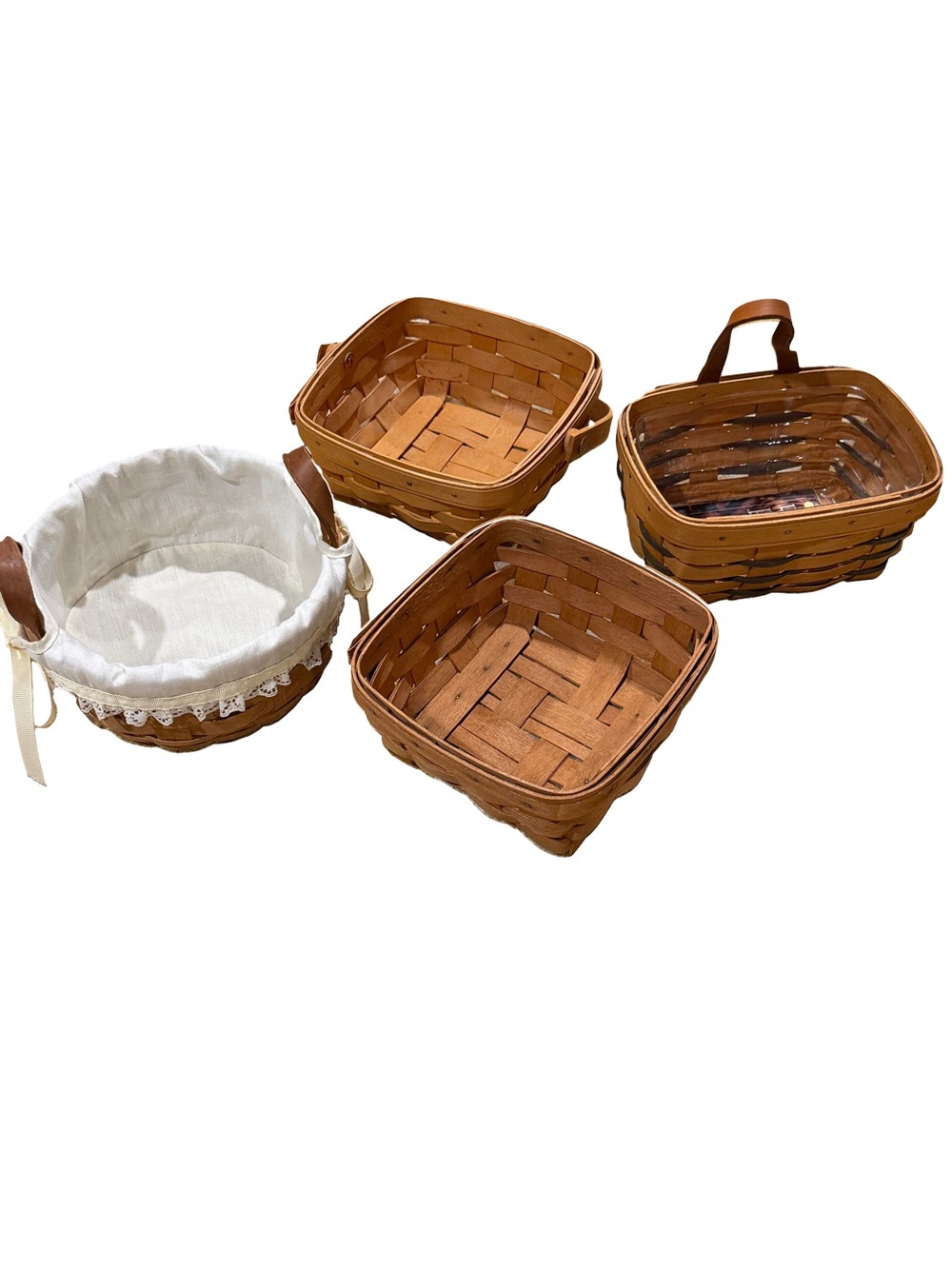 Longaberger Brown Woven Basket Set with Lined Fabric Basket